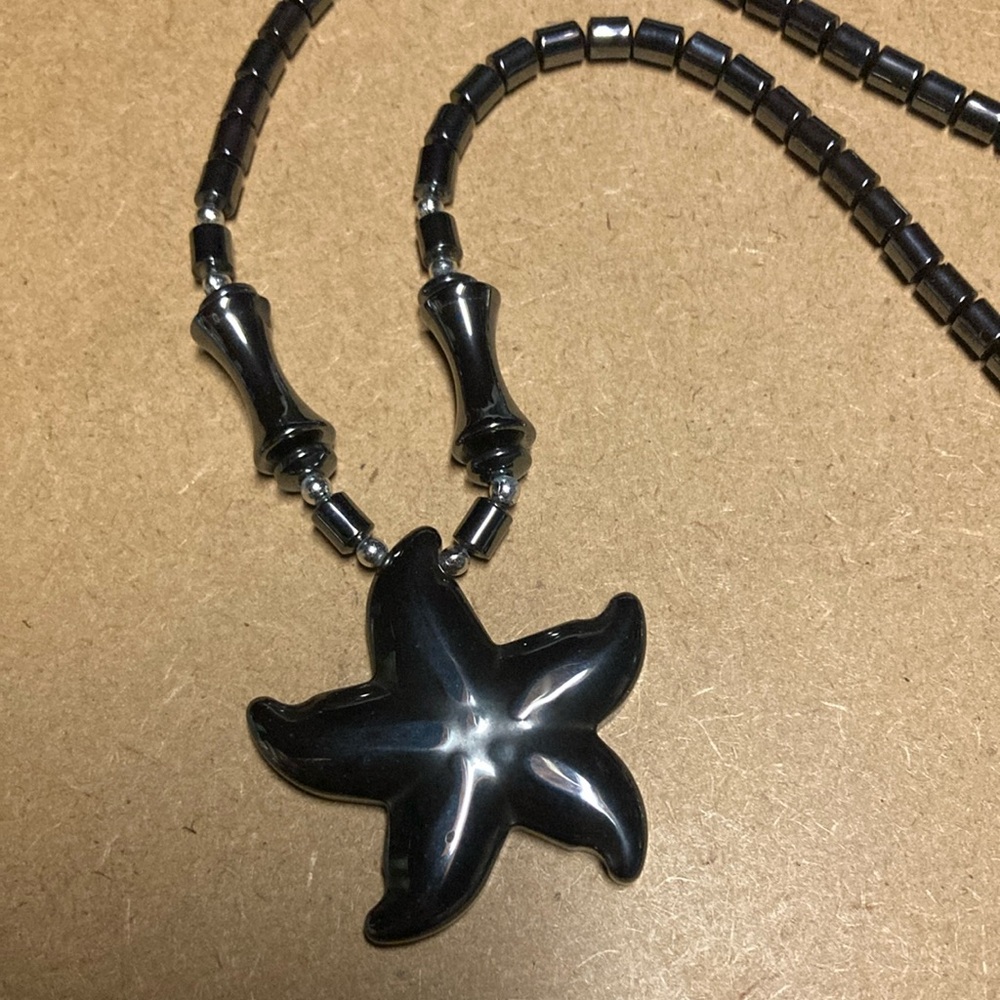 Elegant Black Hematite Star Pendant and hematite bead Necklace